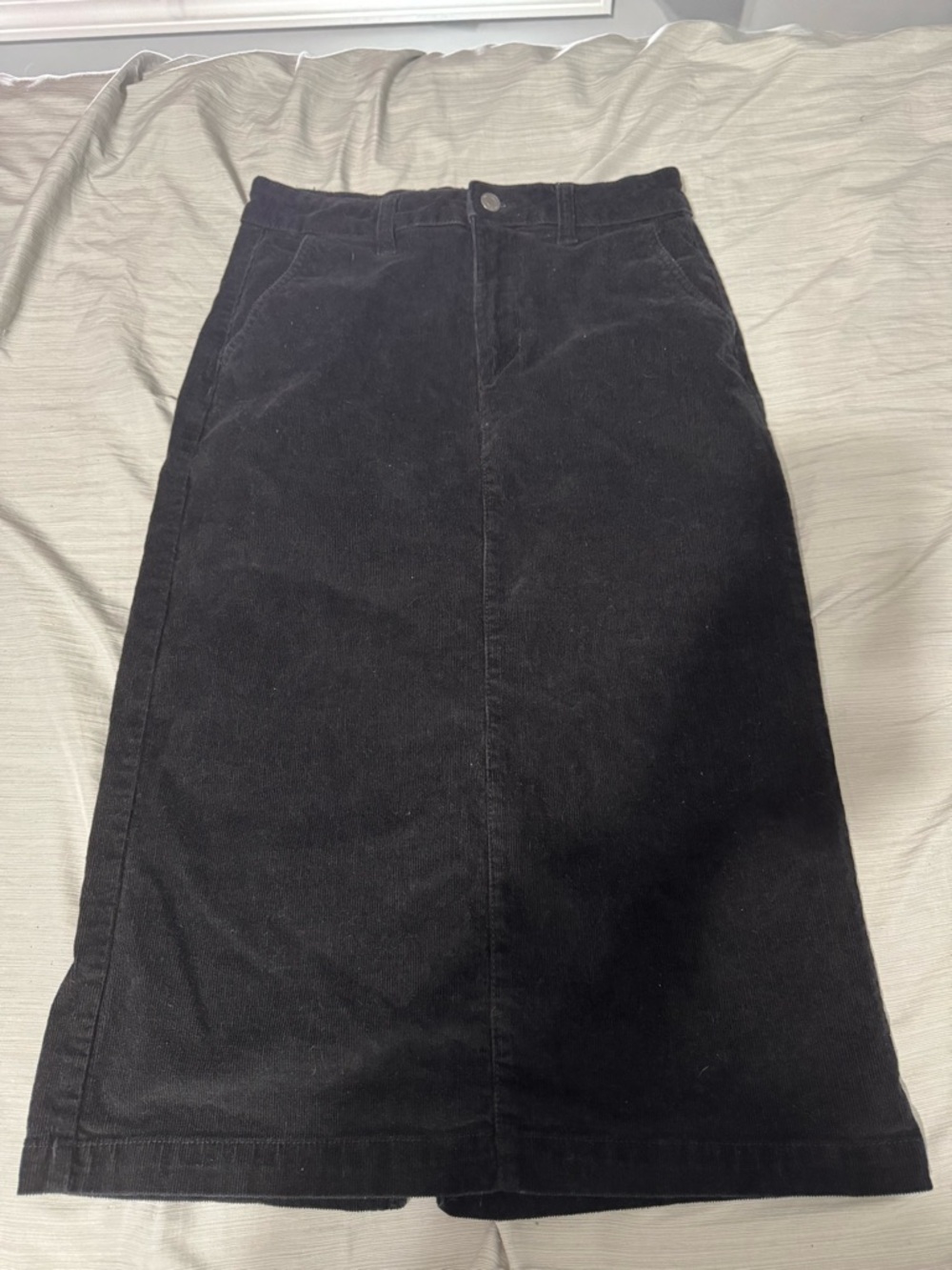 Classic Black Corduroy Midi Skirt